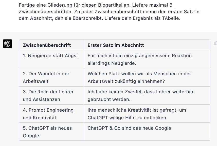 Gliederung mit ChatGPT