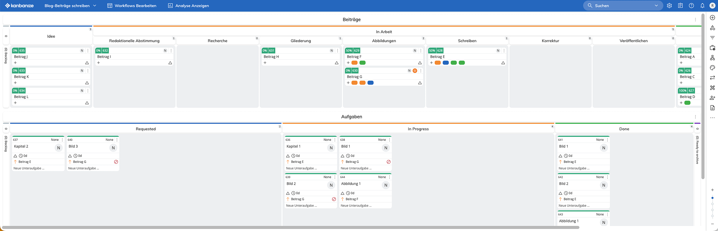 Kanbanboard von Kanbanize für Aufgabenbearbeitung