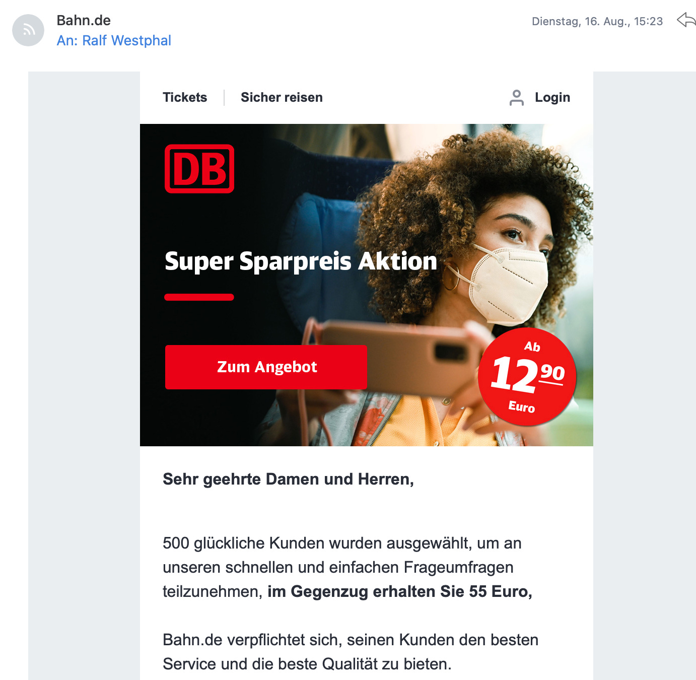 Besonders trickreiche Phishing Mail