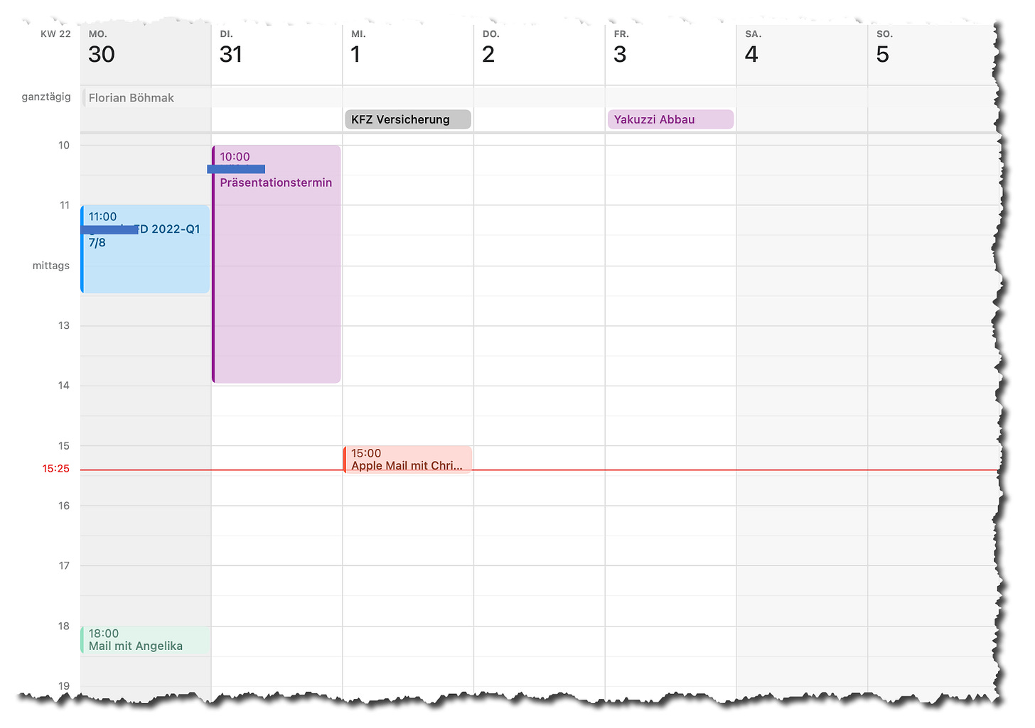 Kalender mit Priorität auf Freizeit